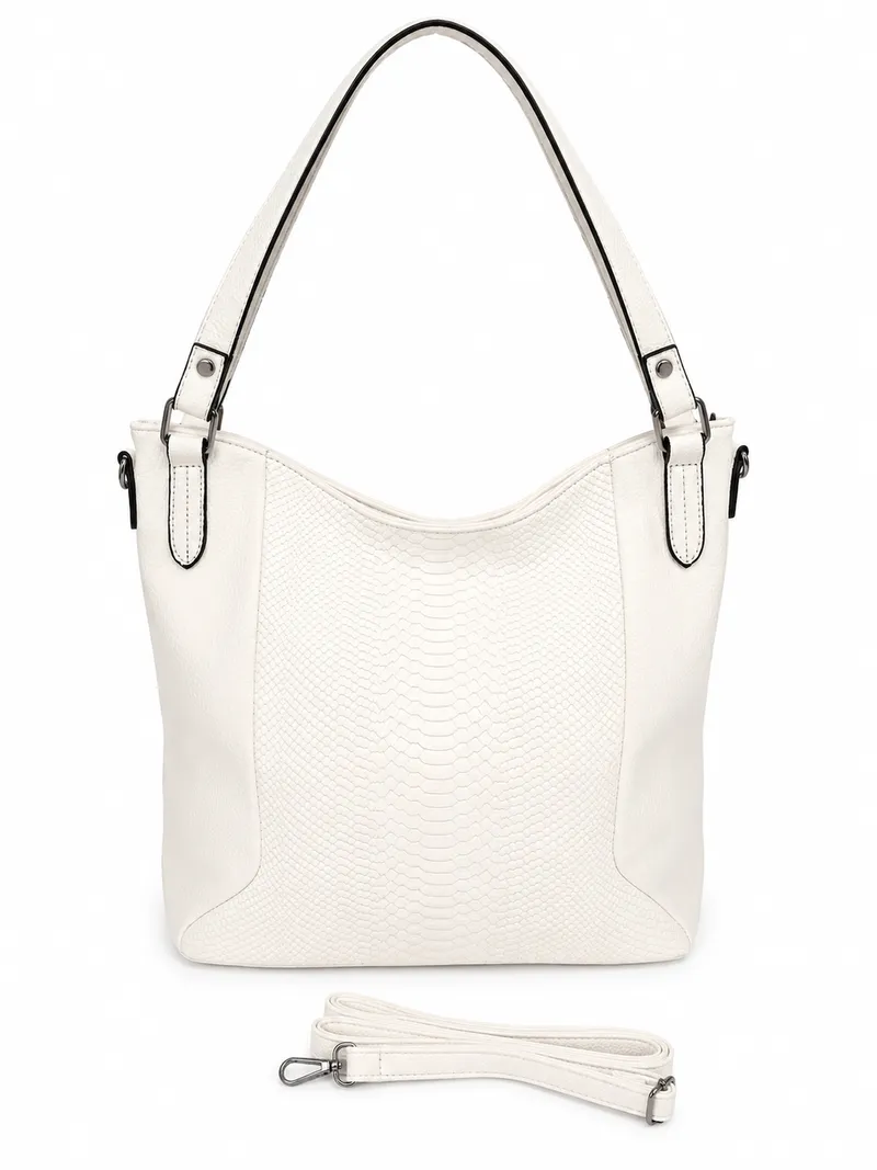 Cartera Bolso Textura Serpiente Blanco, color blanco