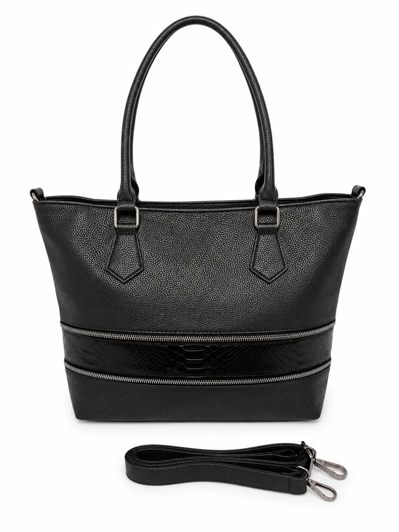 Cartera Bolso Texturada Doble Cierre Negro, color negro