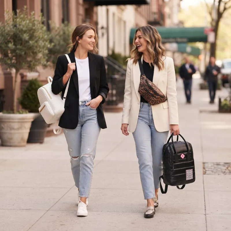 Dos mujeres caminando por la calle con accesorios Amapola